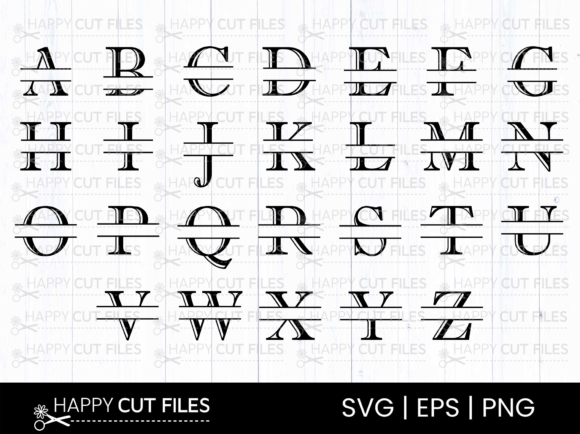 Modern Split Monogram Alphabet a-Z