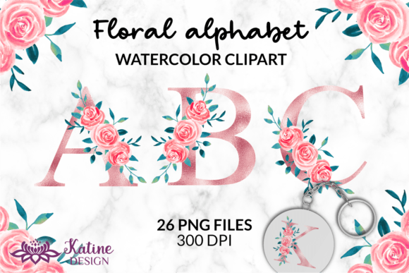 Rose Gold Floral Alphabet Clipart for Creative Projects